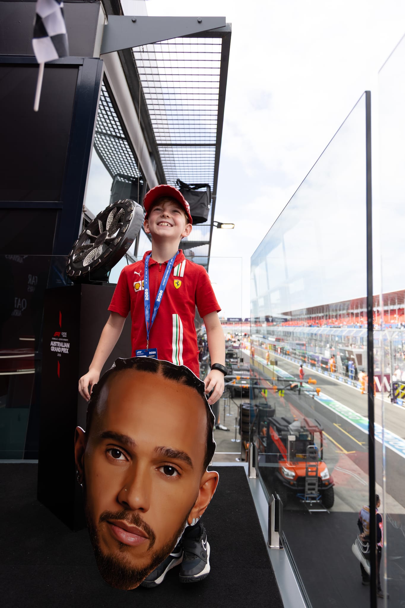 A What Ability participant with a life-size F1 driver cutout
